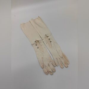Vintage 1940s–50s White Kid Leather Opera Gloves Button Wrist Size 6–7 Real Kid